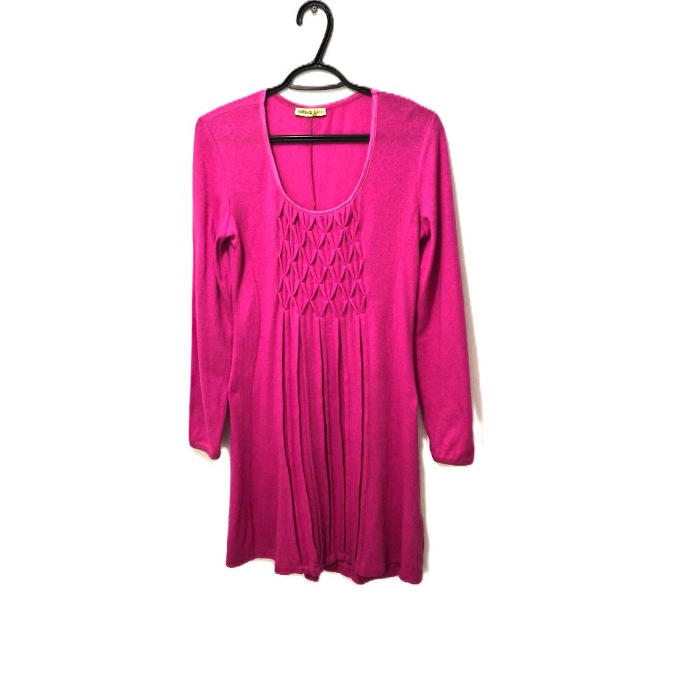 VTG Y2K Versace Jeans Fuchsia Knit Tunic Dress Gold Logo Plate Feminine Romantic